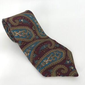 Christian Dior‎ Monsieur Tie Italian Silk Paisley Burgundy Teal USA Made Vintage